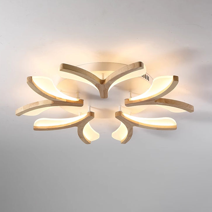 Zeitgenössische skandinavische Zweig Blume Holz Eisen Acryl LED Semi-Flush Mount Deckenleuchte für Wohnzimmer 