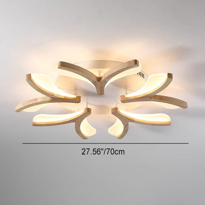 Zeitgenössische skandinavische Zweig Blume Holz Eisen Acryl LED Semi-Flush Mount Deckenleuchte für Wohnzimmer 