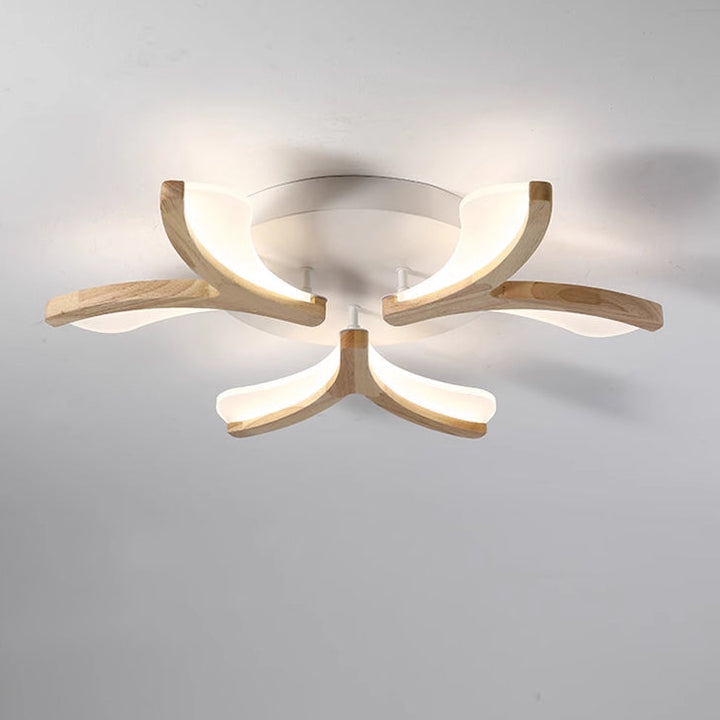 Zeitgenössische skandinavische Zweig Blume Holz Eisen Acryl LED Semi-Flush Mount Deckenleuchte für Wohnzimmer 