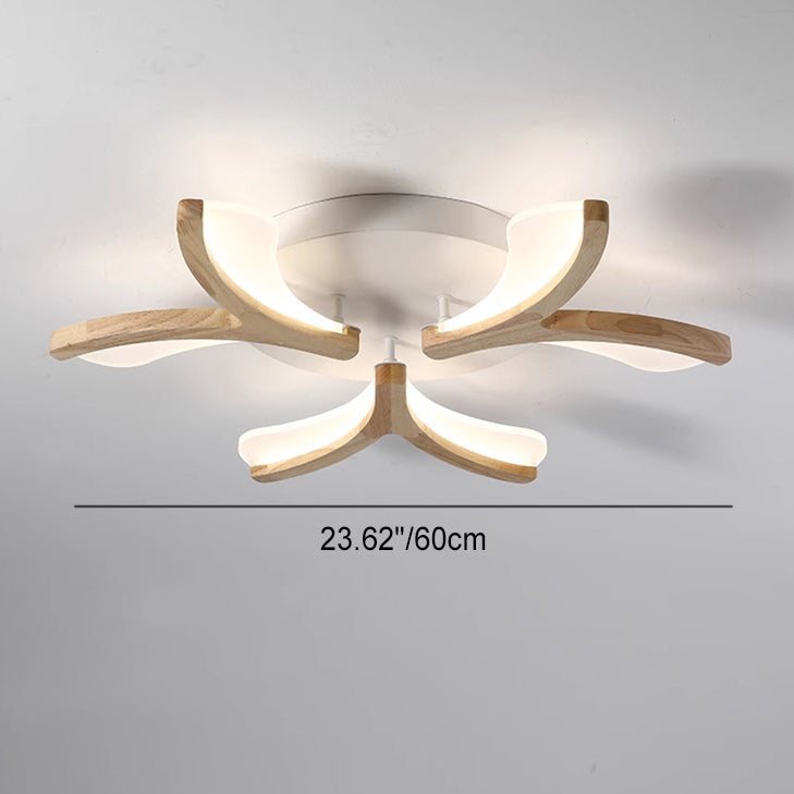Zeitgenössische skandinavische Zweig Blume Holz Eisen Acryl LED Semi-Flush Mount Deckenleuchte für Wohnzimmer 