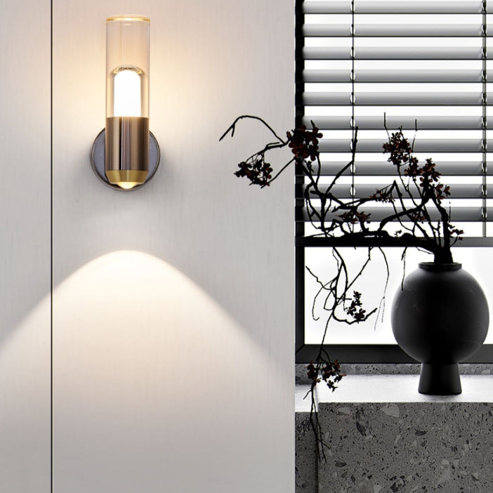 Zeitgenössische skandinavische zylindrische Eisen-Aluminium-Acryl-LED-Wandleuchterlampe für Wohnzimmer 