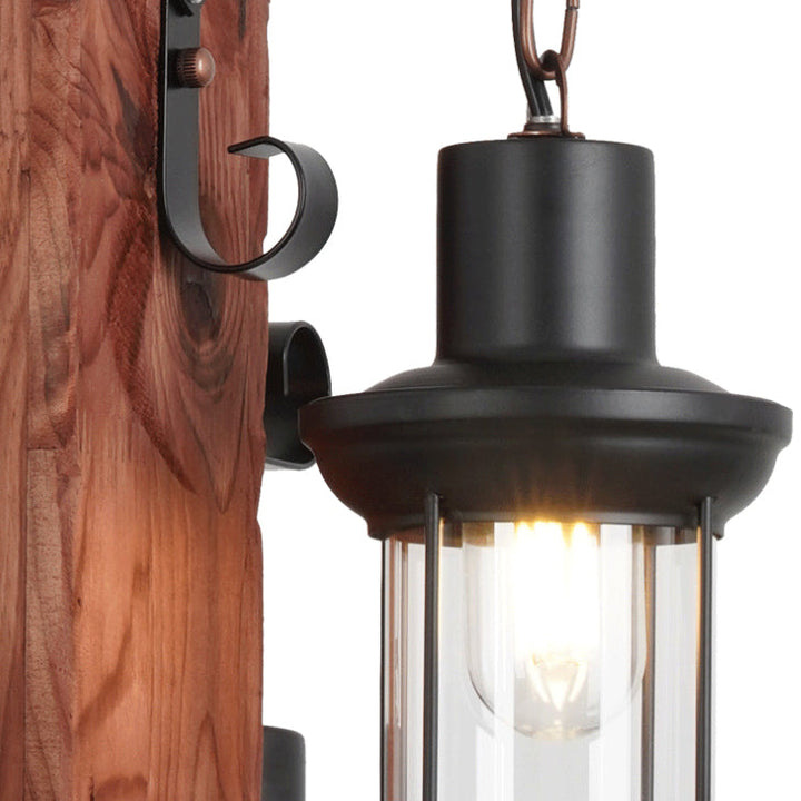 Lustre rustique traditionnel rectangulaire en cylindre de bois avec quincaillerie à 4 lumières pour salon 