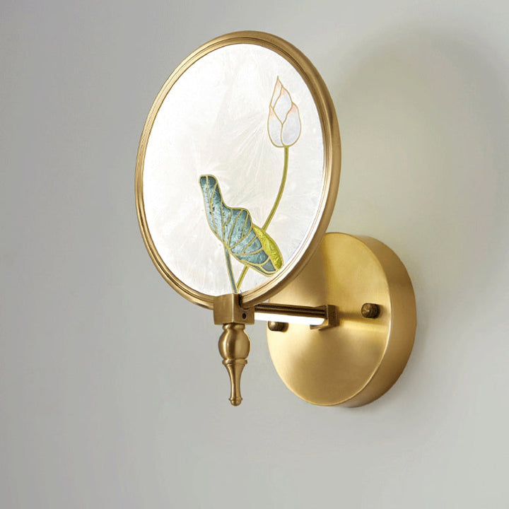 Applique murale LED avec cadre en cuivre traditionnel chinois et décor de fleur de lotus en émail vitrifié pour salon 