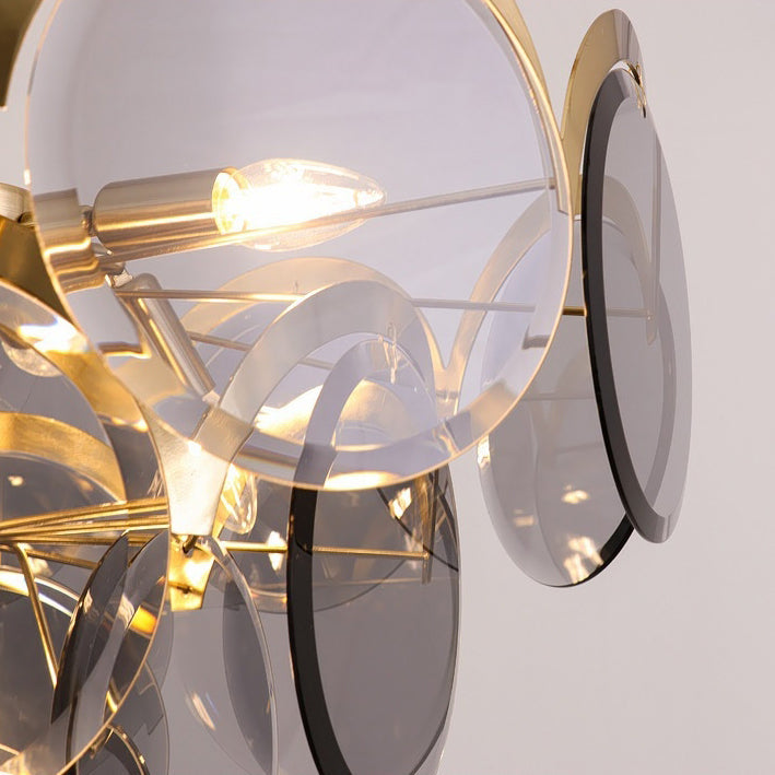 Moderner Luxus-Kronleuchter mit goldenem Finish, abgestufter Glasscheibenschirm, 7/13 Lichter, für Wohnzimmer 