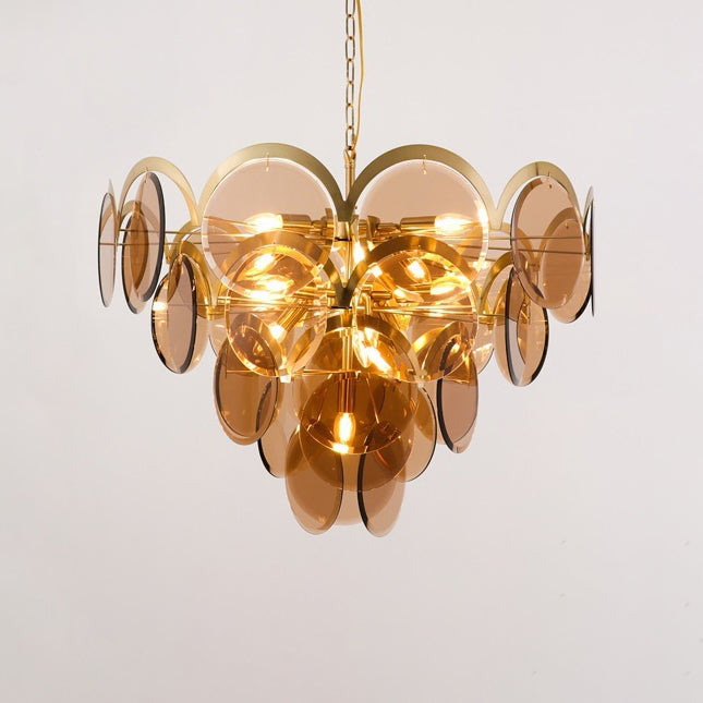 Moderner Luxus-Kronleuchter mit goldenem Finish, abgestufter Glasscheibenschirm, 7/13 Lichter, für Wohnzimmer 