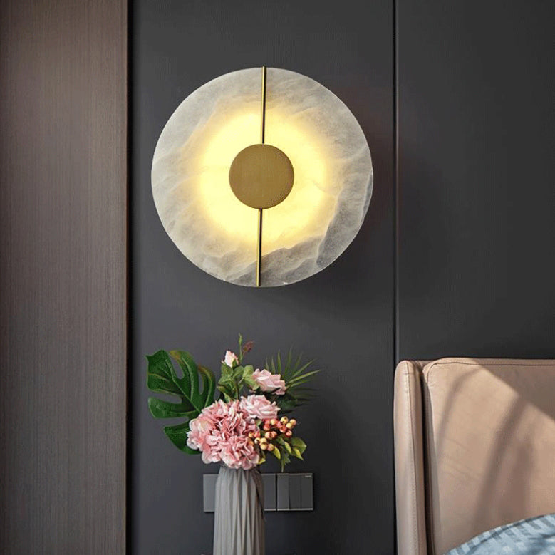 Aplique de pared LED ovalado redondo de mármol de cobre escandinavo contemporáneo para sala de estar 