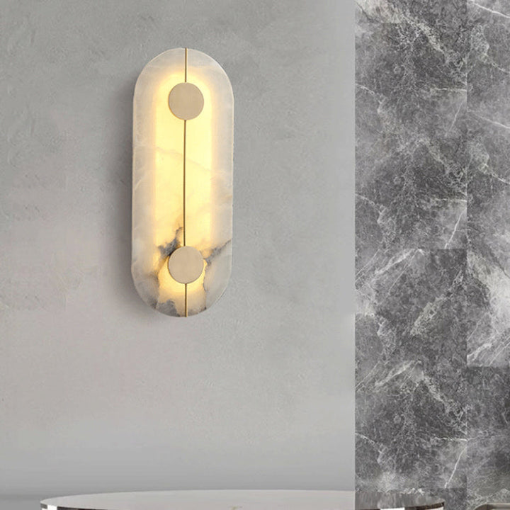 Aplique de pared LED ovalado redondo de mármol de cobre escandinavo contemporáneo para sala de estar 