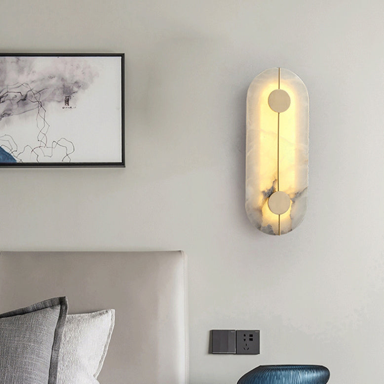 Aplique de pared LED ovalado redondo de mármol de cobre escandinavo contemporáneo para sala de estar 