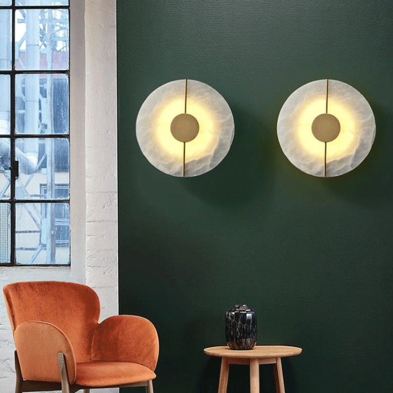 Aplique de pared LED ovalado redondo de mármol de cobre escandinavo contemporáneo para sala de estar 
