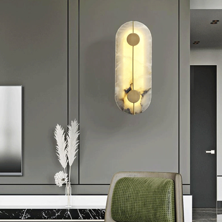 Aplique de pared LED ovalado redondo de mármol de cobre escandinavo contemporáneo para sala de estar 