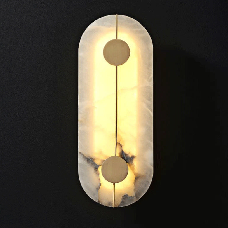 Aplique de pared LED ovalado redondo de mármol de cobre escandinavo contemporáneo para sala de estar 