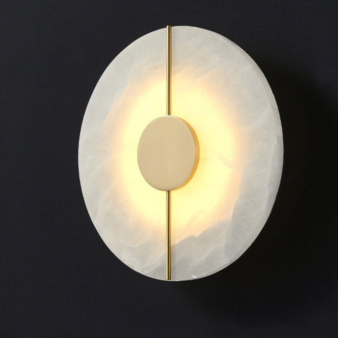 Aplique de pared LED ovalado redondo de mármol de cobre escandinavo contemporáneo para sala de estar 