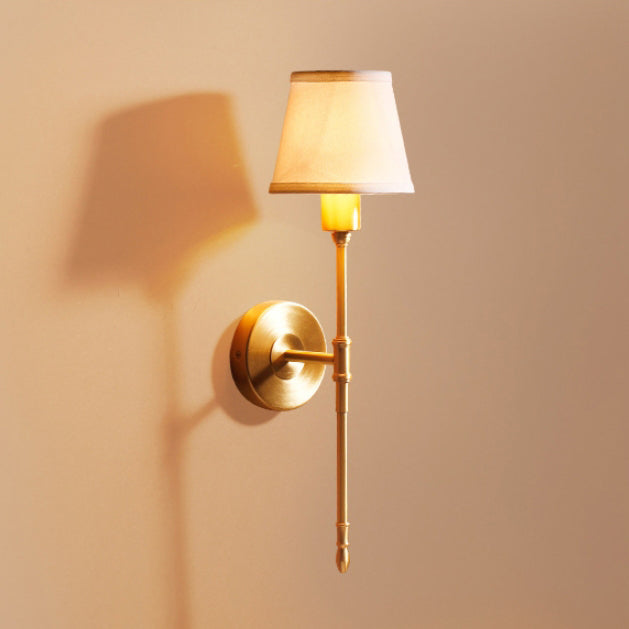 Lámpara Aplique de Pared Cilíndrica de Tela Rústica Tradicional de Cobre 1/2 Luz para Dormitorio 