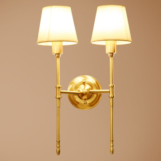 Lámpara Aplique de Pared Cilíndrica de Tela Rústica Tradicional de Cobre 1/2 Luz para Dormitorio 