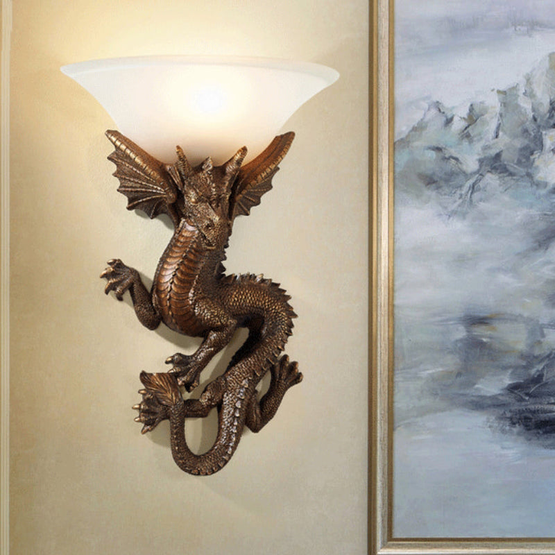 Lámpara Aplique de Pared de Resina de Vidrio de Dragón Semicircular de 1 Luz Tradicional Europea Para Sala de Estar 