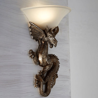 Lámpara Aplique de Pared de Resina de Vidrio de Dragón Semicircular de 1 Luz Tradicional Europea Para Sala de Estar 
