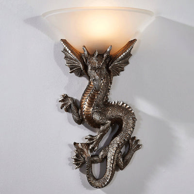 Lámpara Aplique de Pared de Resina de Vidrio de Dragón Semicircular de 1 Luz Tradicional Europea Para Sala de Estar 