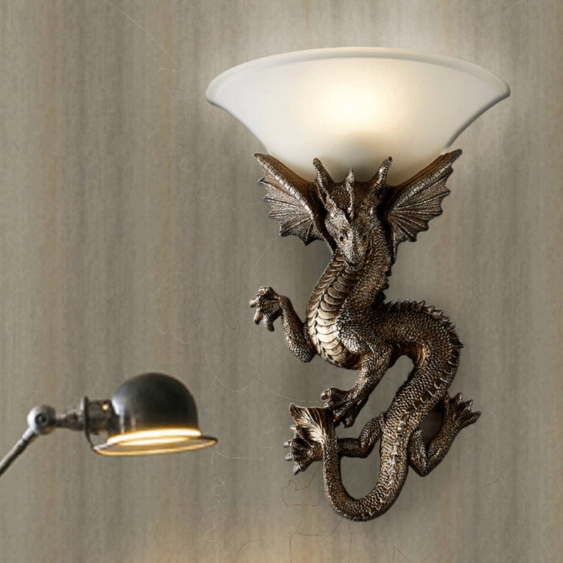 Lámpara Aplique de Pared de Resina de Vidrio de Dragón Semicircular de 1 Luz Tradicional Europea Para Sala de Estar 