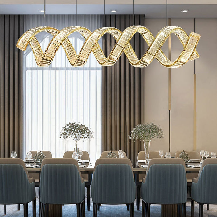 Moderno Lujo Acero Inoxidable Cristal Doble Bucle Ola Lámpara LED Para Comedor 