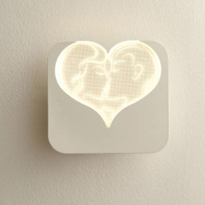 Applique murale LED rectangulaire en fer acrylique, simple et moderne, trèfle à quatre feuilles, carré, cœur d'amour, pour chevet 