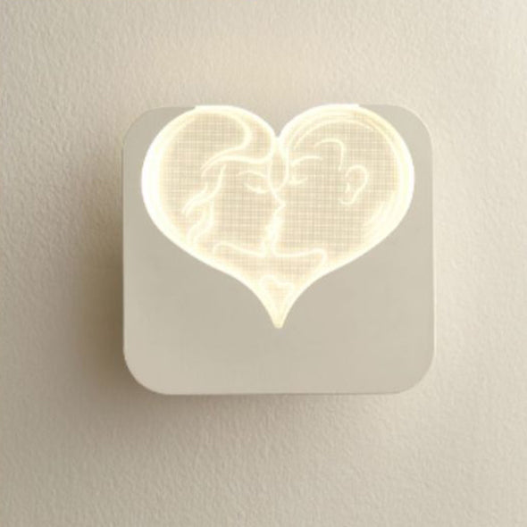 Applique murale LED rectangulaire en fer acrylique, simple et moderne, trèfle à quatre feuilles, carré, cœur d&