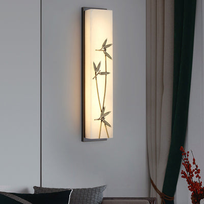 Applique murale LED traditionnelle en cuivre chinois marbre cubique feuille de bambou fleur de lotus ginkgo biloba pour chevet 