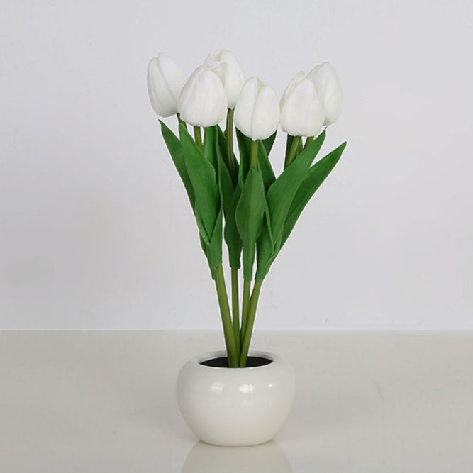 Moderne Art Deco PU Keramik Tulpe Simulierte Blume LED Tisch Lampe Für 