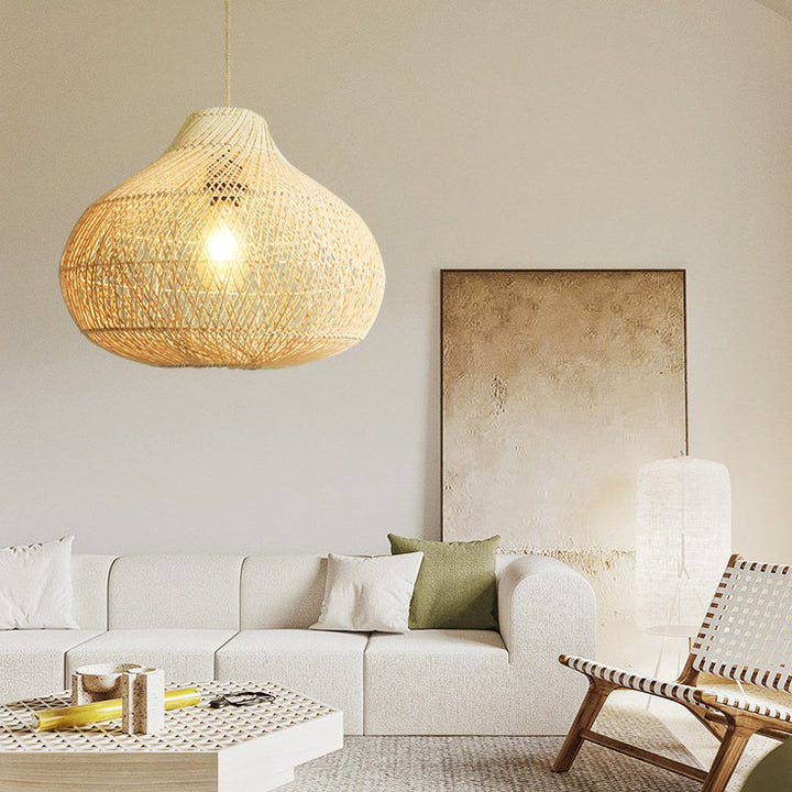 Traditionelle chinesische runde gewebte Holz-Pendelleuchte mit 1 Licht für Esszimmer 