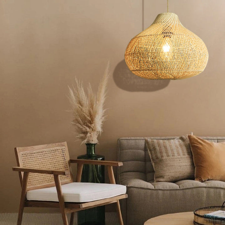 Traditionelle chinesische runde gewebte Holz-Pendelleuchte mit 1 Licht für Esszimmer 