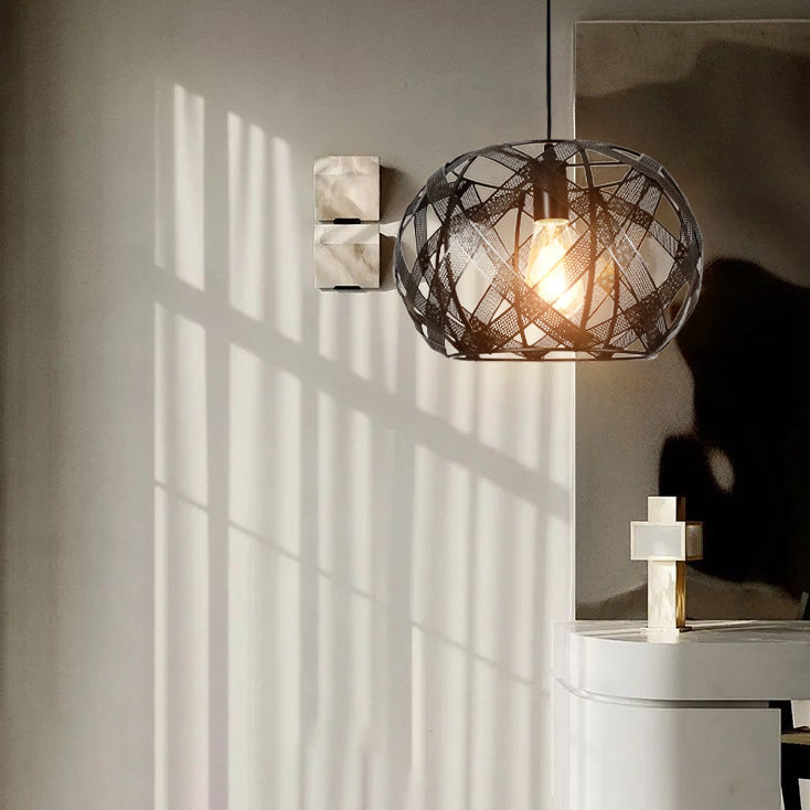 Lustre suspendu contemporain industriel rond carré irrégulier en fer à 1 lumière pour salle à manger 