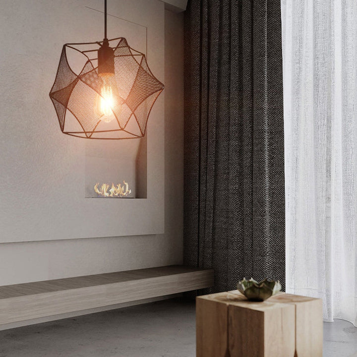 Lustre suspendu contemporain industriel rond carré irrégulier en fer à 1 lumière pour salle à manger 