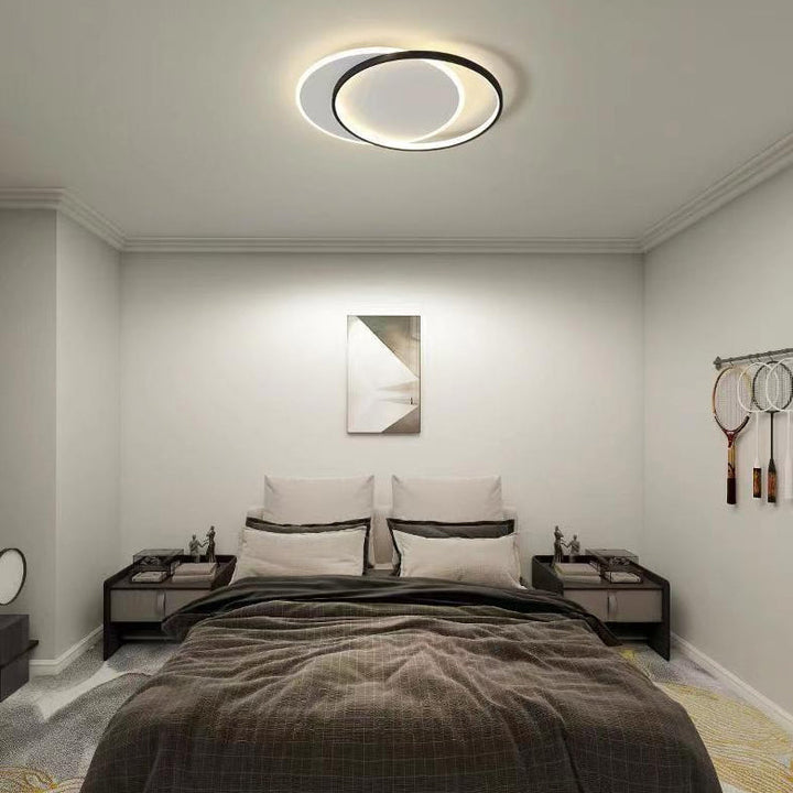 Moderna Minimalista Dos Redondas de Aluminio Hierro Acrílico Silicona LED Luz de Techo Empotrada para Dormitorio 