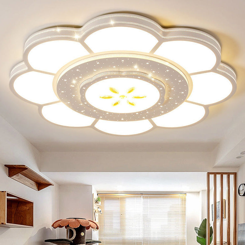 Plafonnier LED rond en fer et acrylique à fleurs de simplicité moderne pour salon 