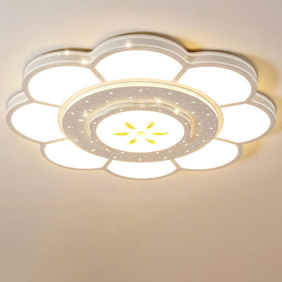 Plafonnier LED rond en fer et acrylique à fleurs de simplicité moderne pour salon 