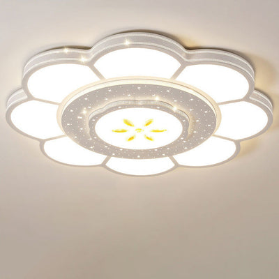 Plafonnier LED rond en fer et acrylique à fleurs de simplicité moderne pour salon 
