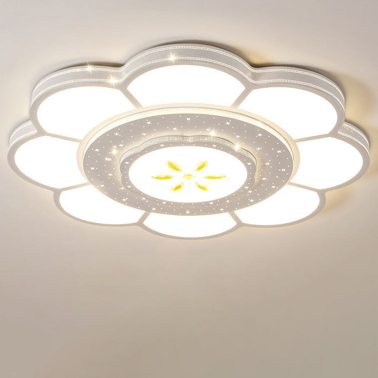 Plafonnier LED rond en fer et acrylique à fleurs de simplicité moderne pour salon 