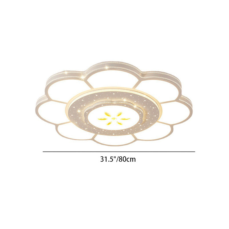 Plafonnier LED rond en fer et acrylique à fleurs de simplicité moderne pour salon 