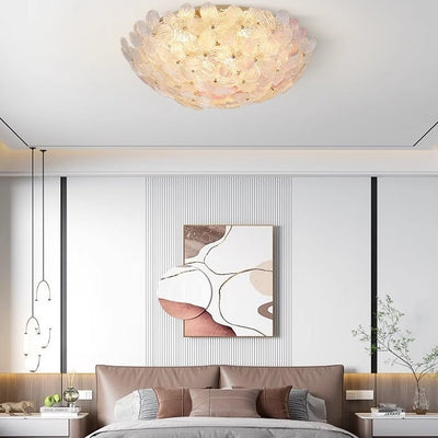 Dôme en Verre en Acier au Carbone de Luxe Moderne Floral 10/16 Lumière Plafonnier Semi-Encastré pour Salon 