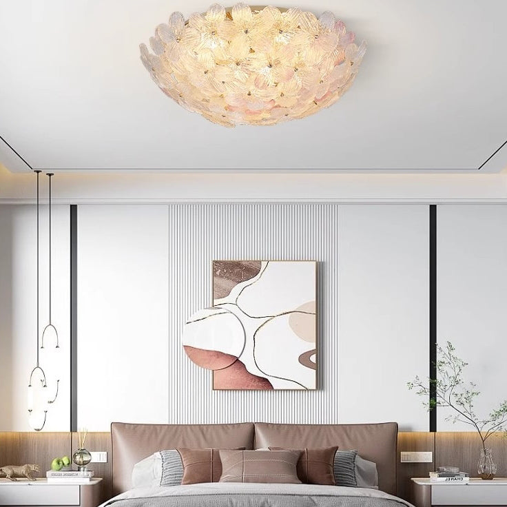 Dôme en Verre en Acier au Carbone de Luxe Moderne Floral 10/16 Lumière Plafonnier Semi-Encastré pour Salon 