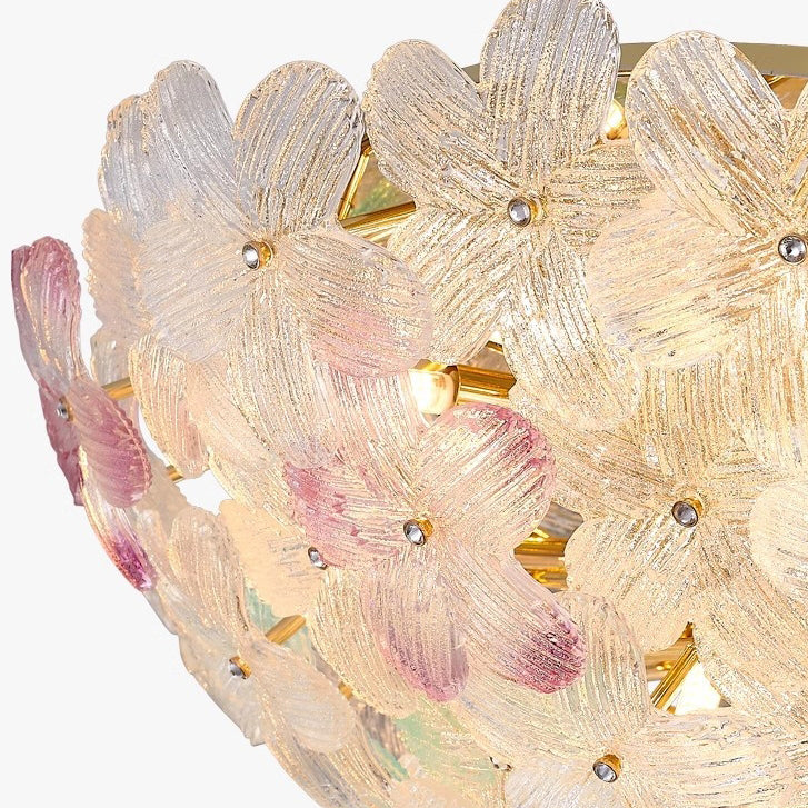 Dôme en Verre en Acier au Carbone de Luxe Moderne Floral 10/16 Lumière Plafonnier Semi-Encastré pour Salon 