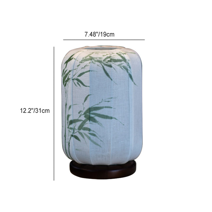 Lámpara de Mesa de 1 Luz de Hoja de Bambú Cilindro de Madera China Tradicional Algodón Cáñamo para Mesita de Noche 