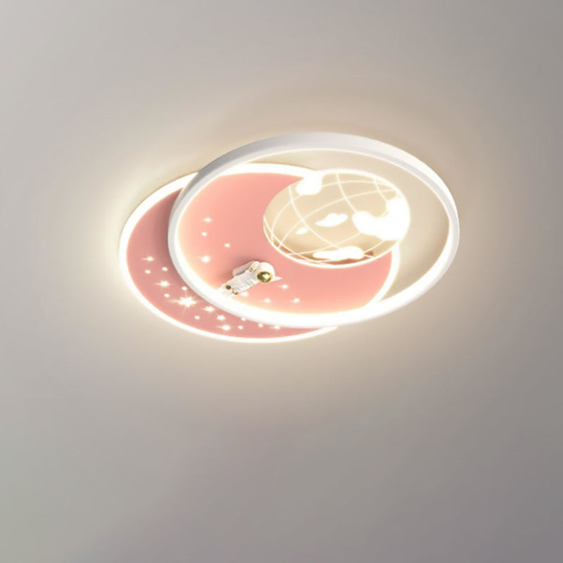 Modern Art Deco Astronaut Round Acrylic Iron LED Flush Mount Ceiling Light For Bedroom