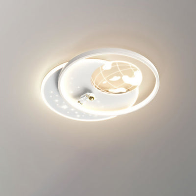 Modern Art Deco Astronaut Round Acrylic Iron LED Flush Mount Ceiling Light For Bedroom