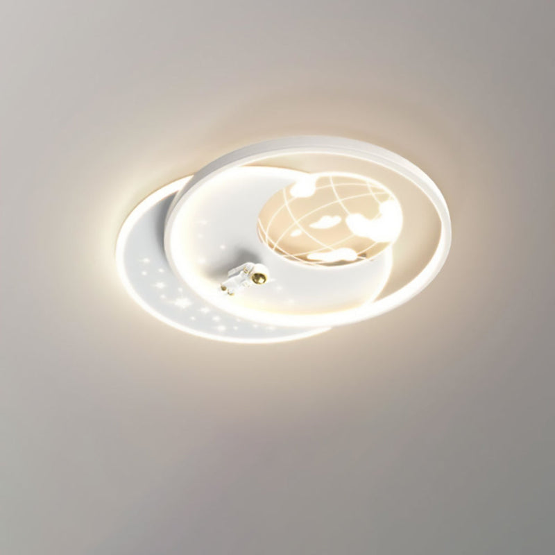 Modern Art Deco Astronaut Round Acrylic Iron LED Flush Mount Ceiling Light For Bedroom