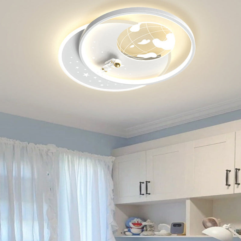 Modern Art Deco Astronaut Round Acrylic Iron LED Flush Mount Ceiling Light For Bedroom