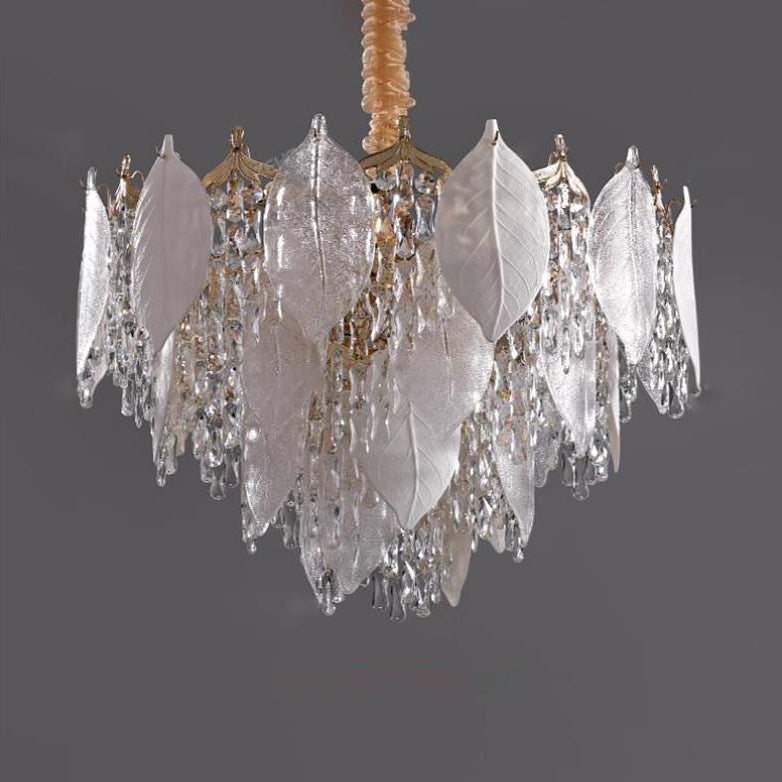 Contemporary Luxury Leaf Crystal Glass Iron Ceramic 9/15/16 Light Chandelier For Living Room