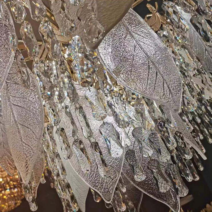 Zeitgenössische Luxus Blatt Kristall Glas Eisen Keramik 9/15/16 Licht Kronleuchter Für Wohnzimmer 