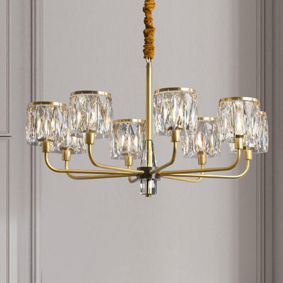 Lustre en cristal de cuivre de luxe contemporain avec 6/8/10/15/21 lumières pour chambre 