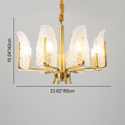 Contemporary Scandinavian Leaf Branch Glass Copper 8-Light Chandelier For Bedroom