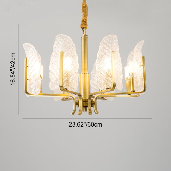 Contemporary Scandinavian Leaf Branch Glass Copper 8-Light Chandelier For Bedroom